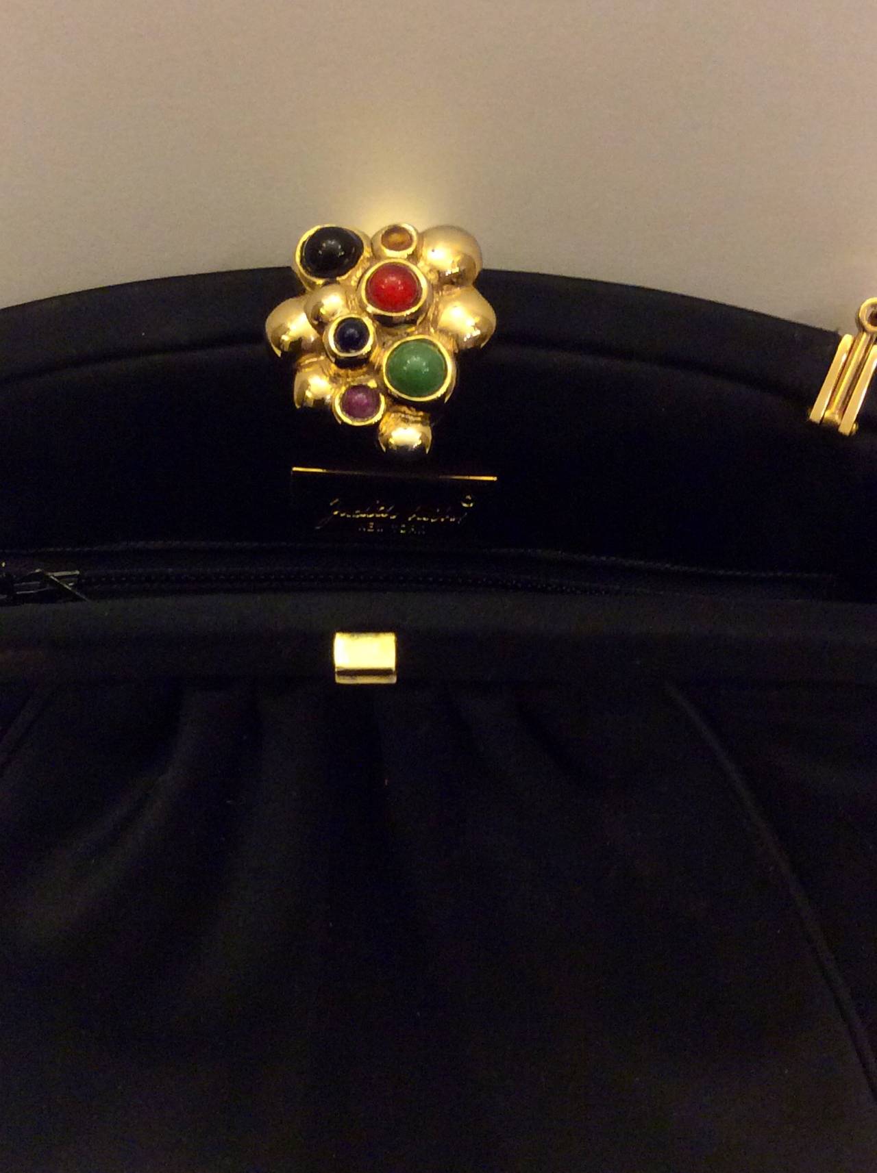 Vintage Judith Leiber Satin Clutch with Cabochon Cluster 2