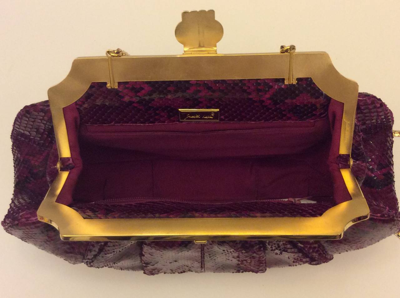 Vintage Judith Leiber Large Snakeskin Majenta Clutch For Sale 1