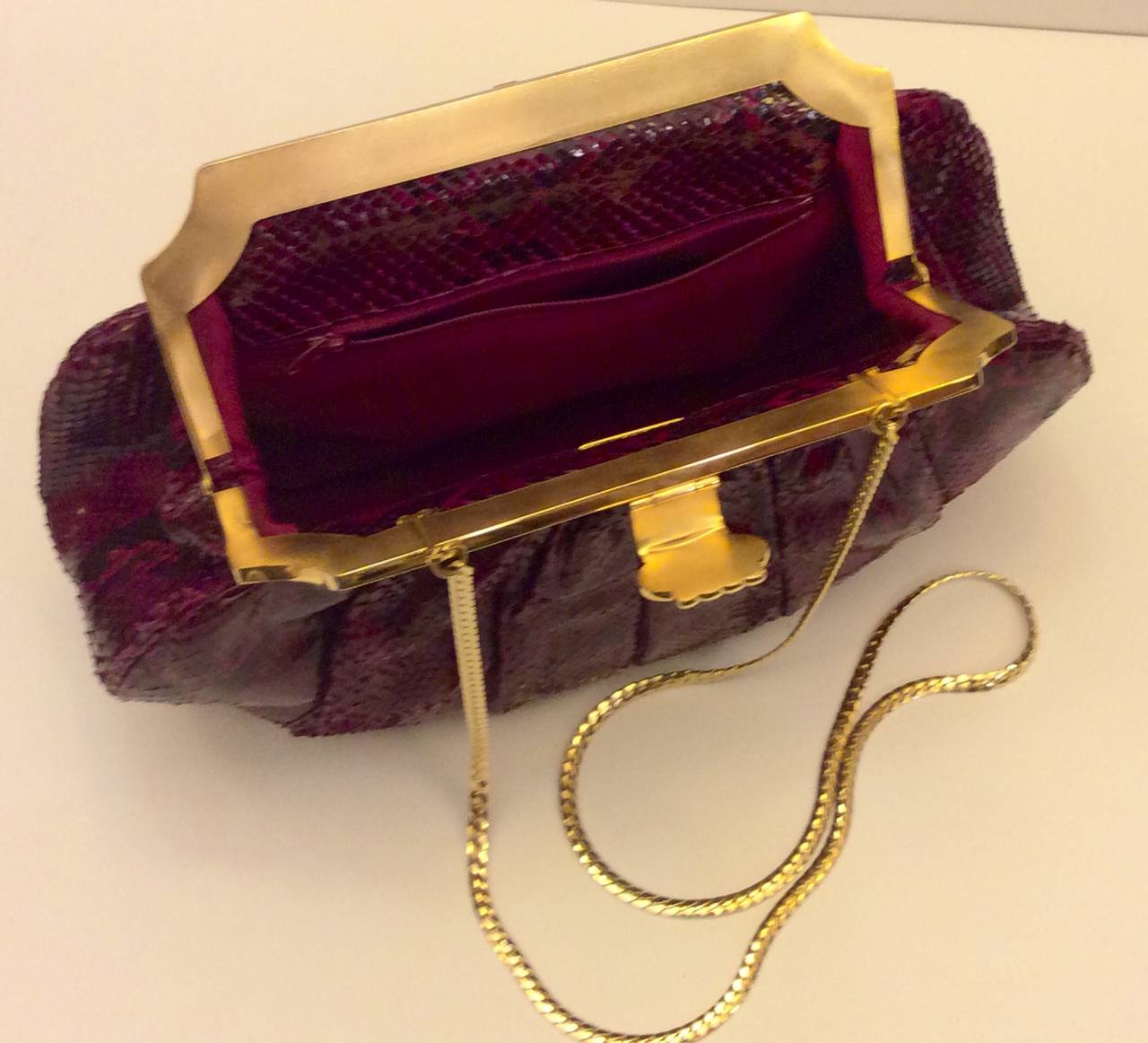 Vintage Judith Leiber Large Snakeskin Majenta Clutch For Sale 2