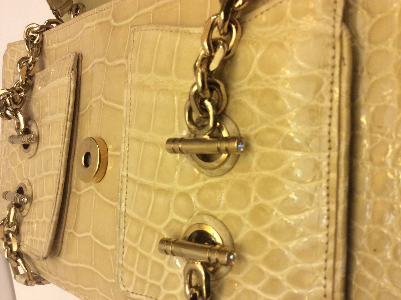 Judith Leiber Buttercream Crocodile Multi Pocket Flap Handbag For Sale 2