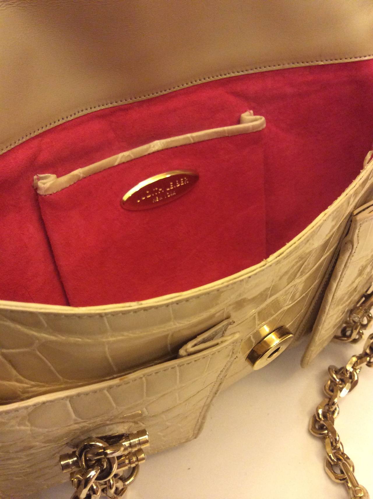 Judith Leiber Buttercream Crocodile Multi Pocket Flap Handbag For Sale 5