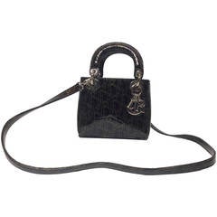 Christian Dior Rare Mini Lady Dior Monogram Patent Leather Top Handle Handbag