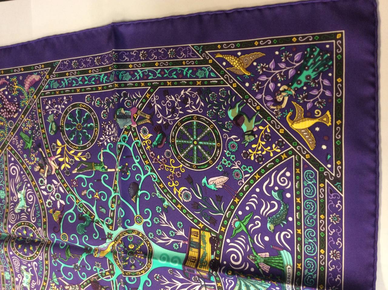 Hermes Paris Vibrant Peuple Du Vent Silk Pocket Square In Excellent Condition In Lake Park, FL