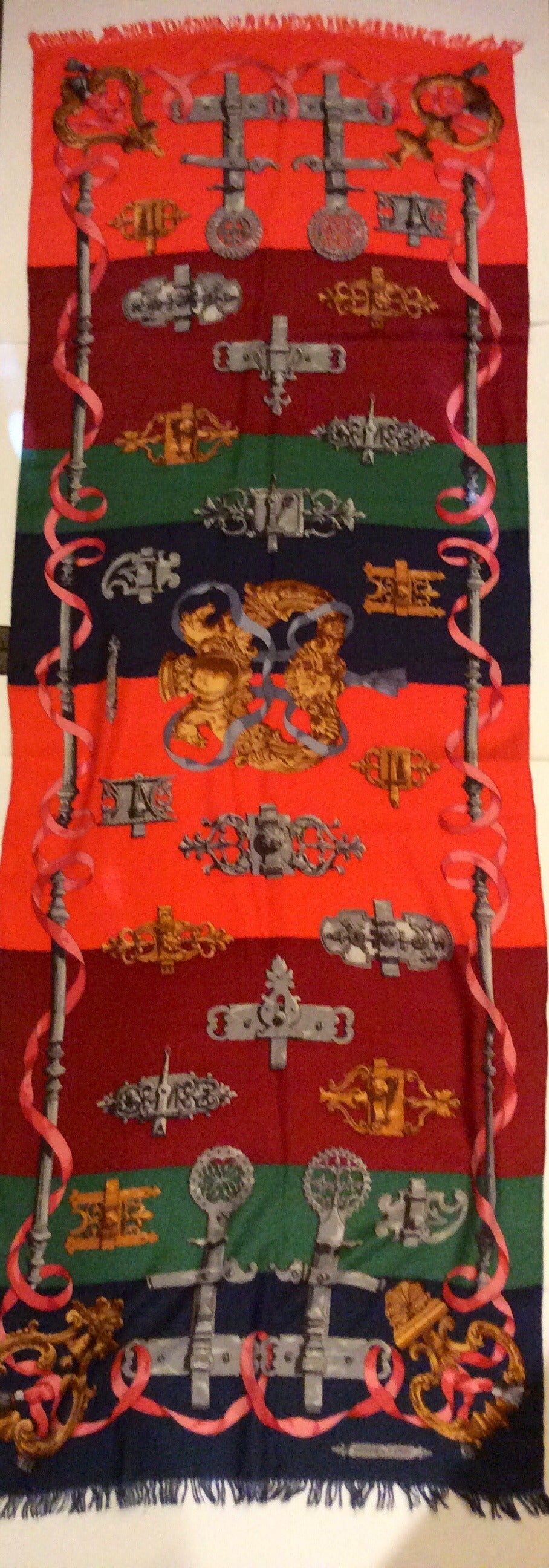 Hermes Paris Vibrant Cashmere & Silk Scarf Wrap Shawl GM For Sale 1