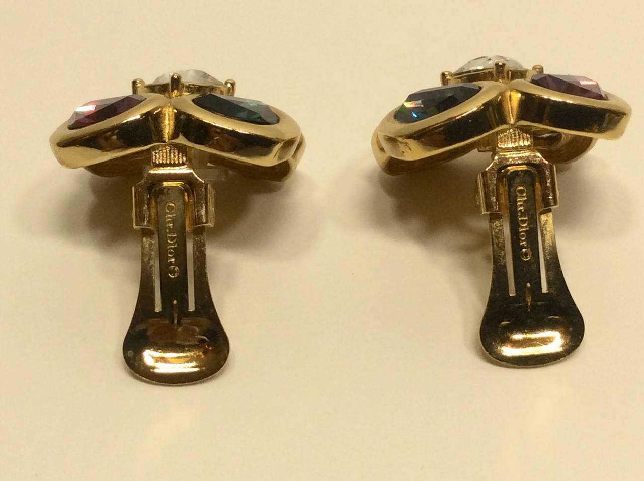 Christian Dior Gold clip On Crystal Earrings