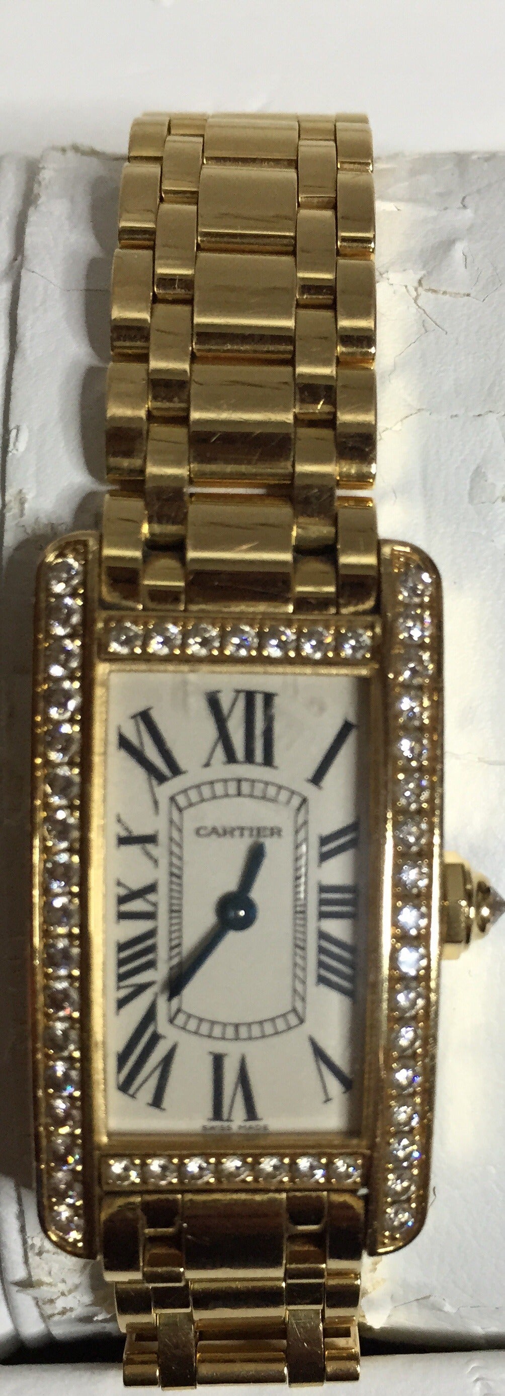 Cartier Ladies 18kt Yellow Gold Tank Americaine Diamond Case Gorgeous Rare Watch For Sale 1