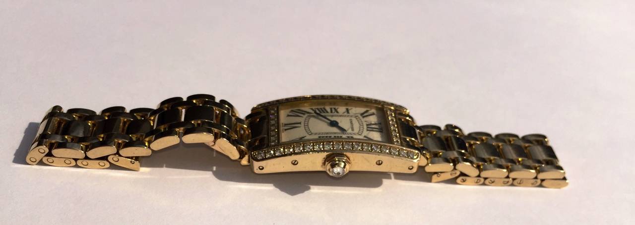 Cartier Ladies 18kt Yellow Gold Tank Americaine Diamond Case Gorgeous Rare Watch For Sale 4