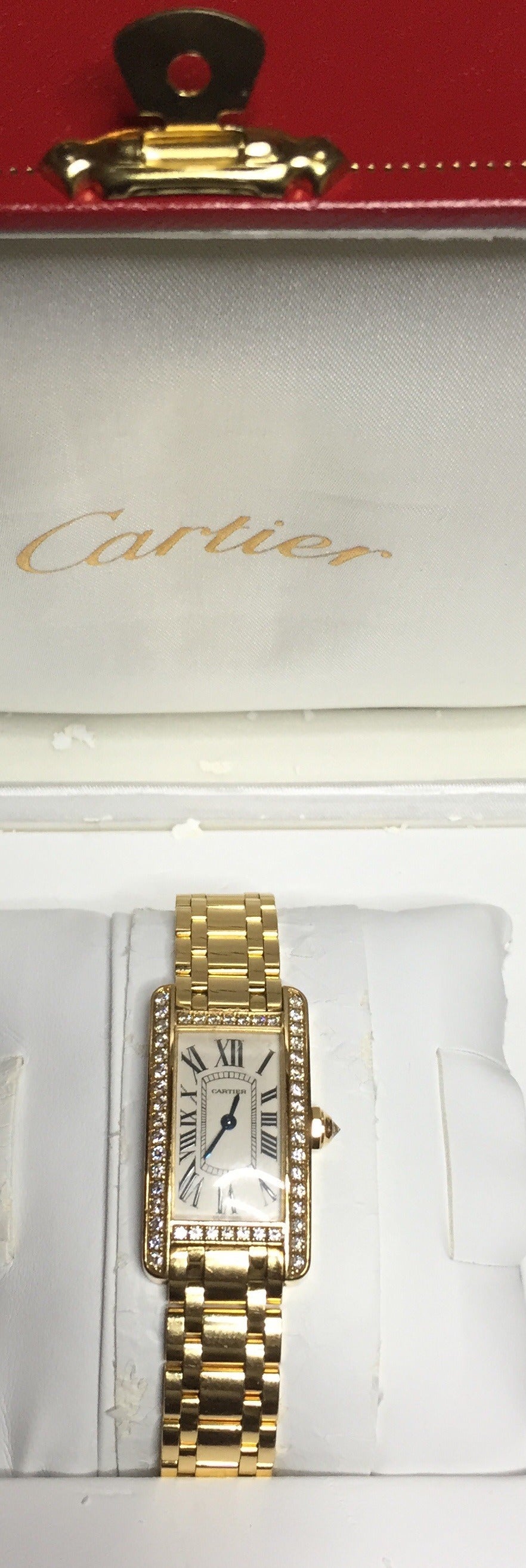 Cartier Ladies 18kt Yellow Gold Tank Americaine Diamond Case Gorgeous Rare Watch In Excellent Condition For Sale In Lake Park, FL