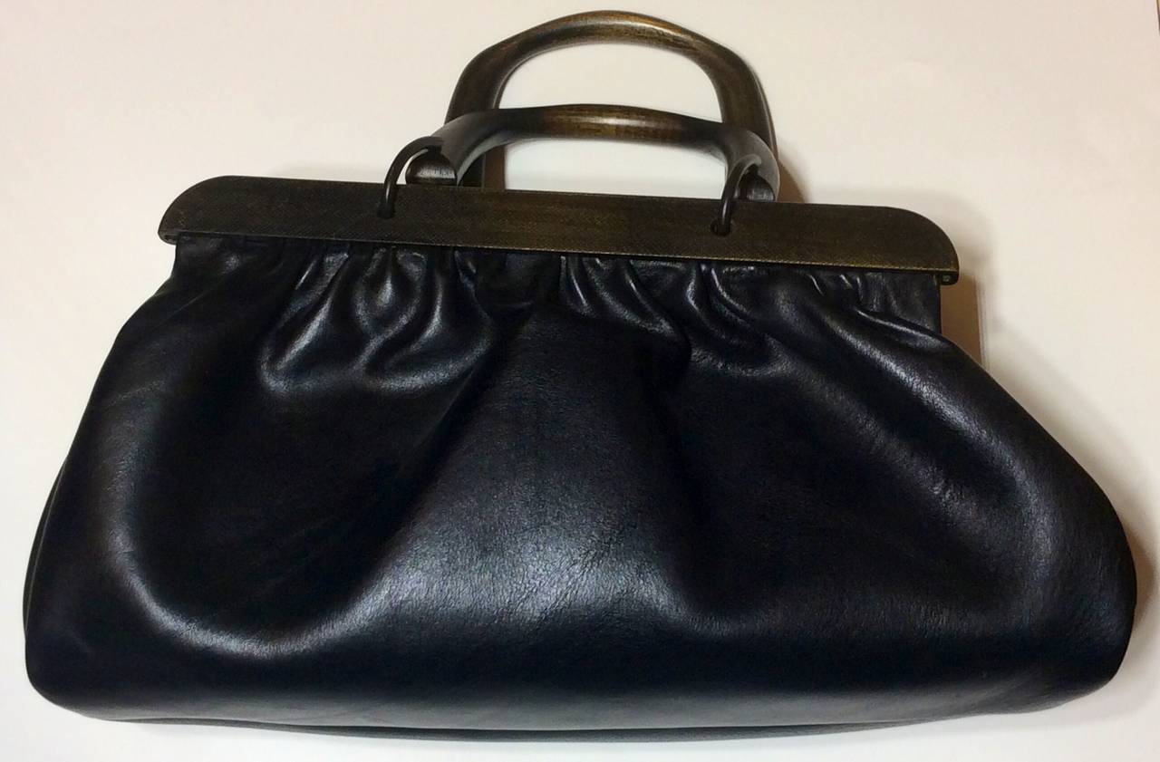 Men's Collectible Tom Ford for Gucci Doctor Satchel Wood Handles Black Leather Handbag