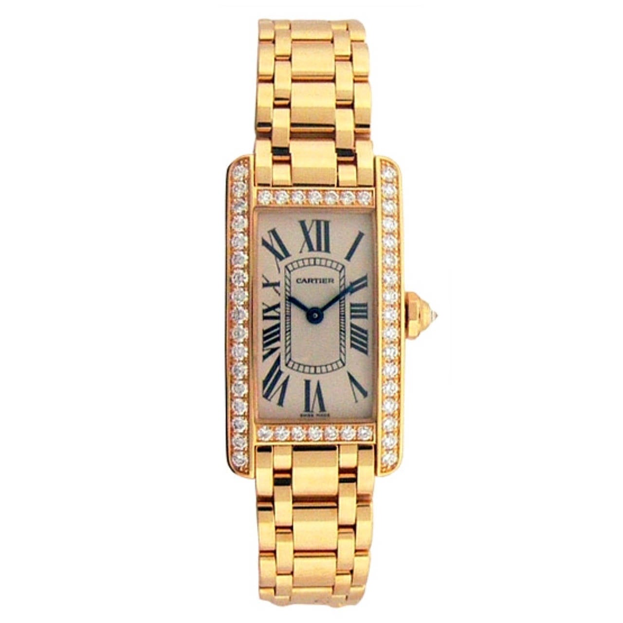 Cartier Ladies 18kt Yellow Gold Tank Americaine Diamond Case Gorgeous Rare Watch For Sale