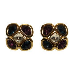 Christian Dior Gold clip On Crystal Earrings