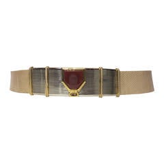 Vintage Judith Leiber Silver Bar Cameo Crest Lizard Adjustable Belt