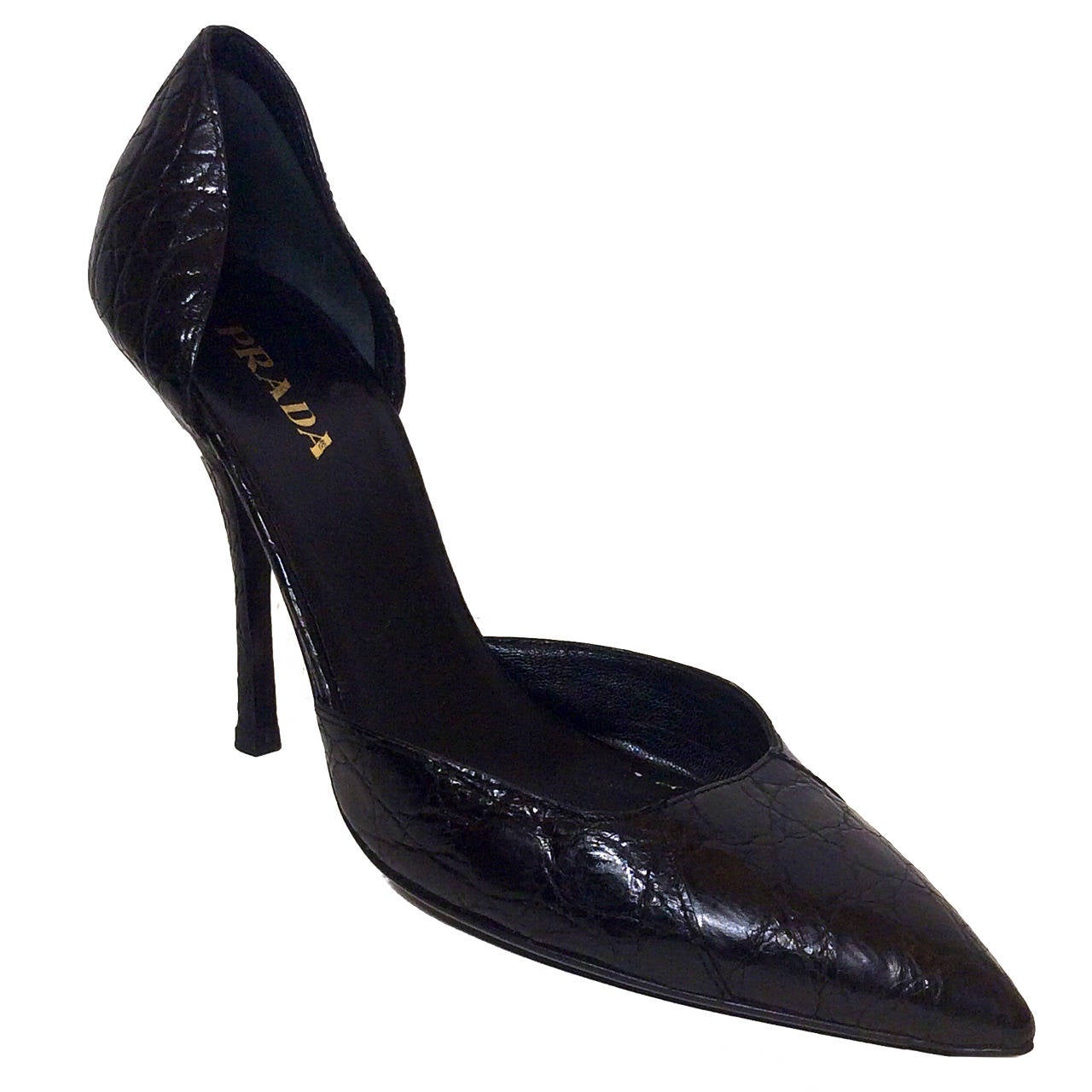 Prada Crocodile Black Pointy Pump 40 1/2 For Sale