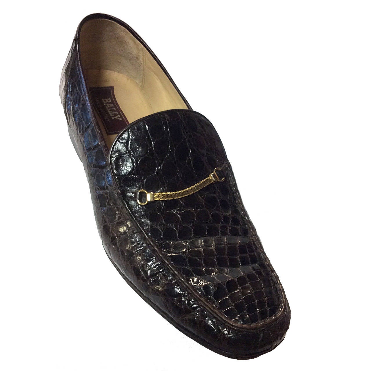 Vintage Bally Diamond Mens Caiman Crocodile Loafer For Sale at