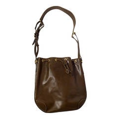 Vintage Gucci Olive Brown Leather Drawstring Tote