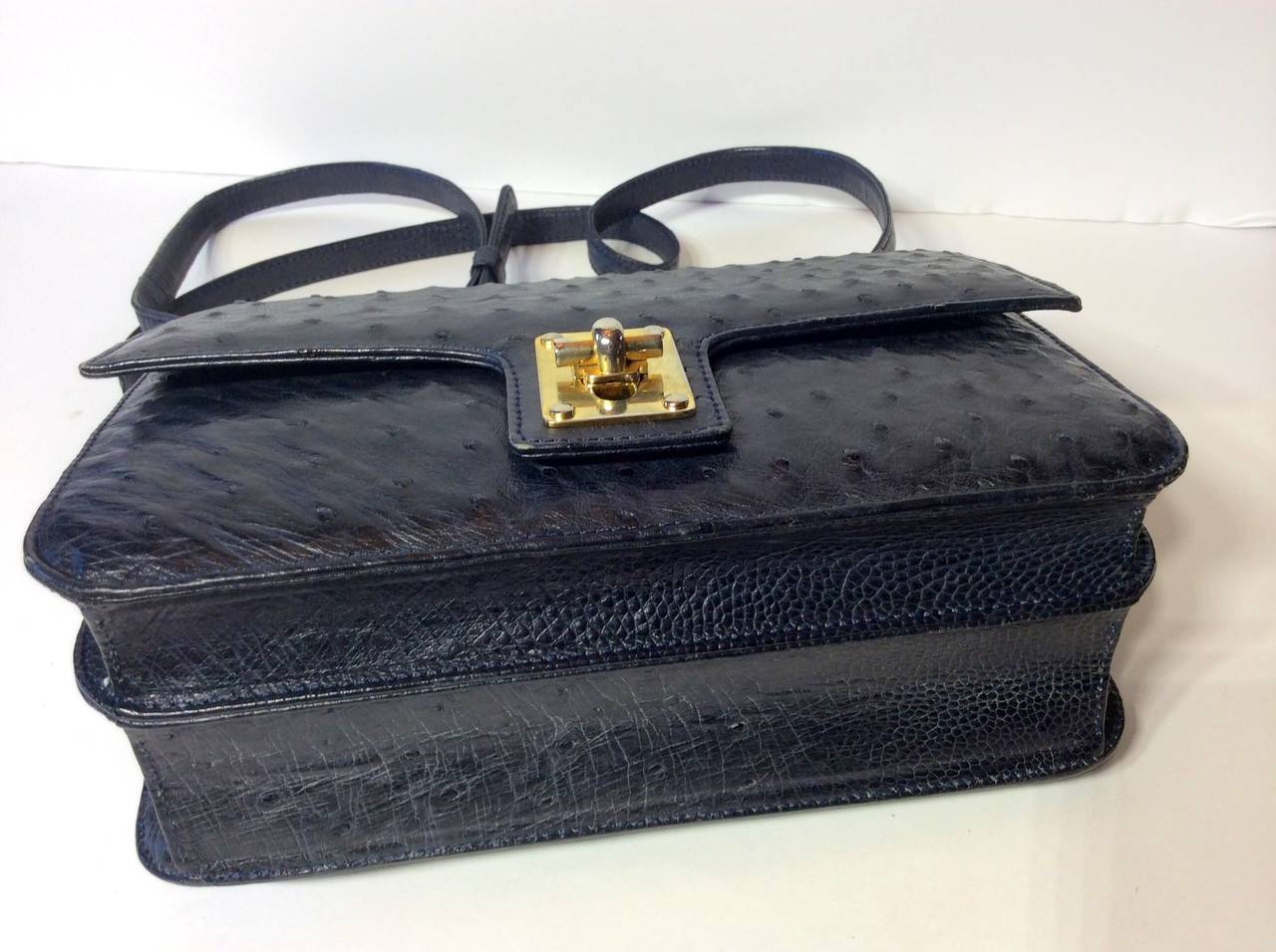 Giorgio's Palm Beach Navy Ostrich Cross Body Rare Handbag 4