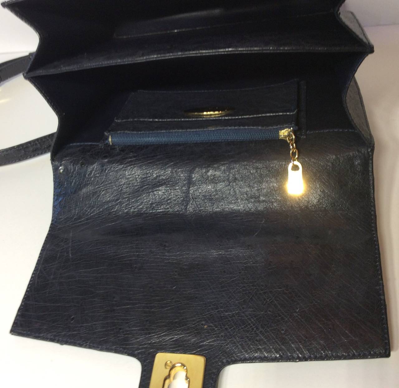 Giorgio's Palm Beach Navy Ostrich Cross Body Rare Handbag 6