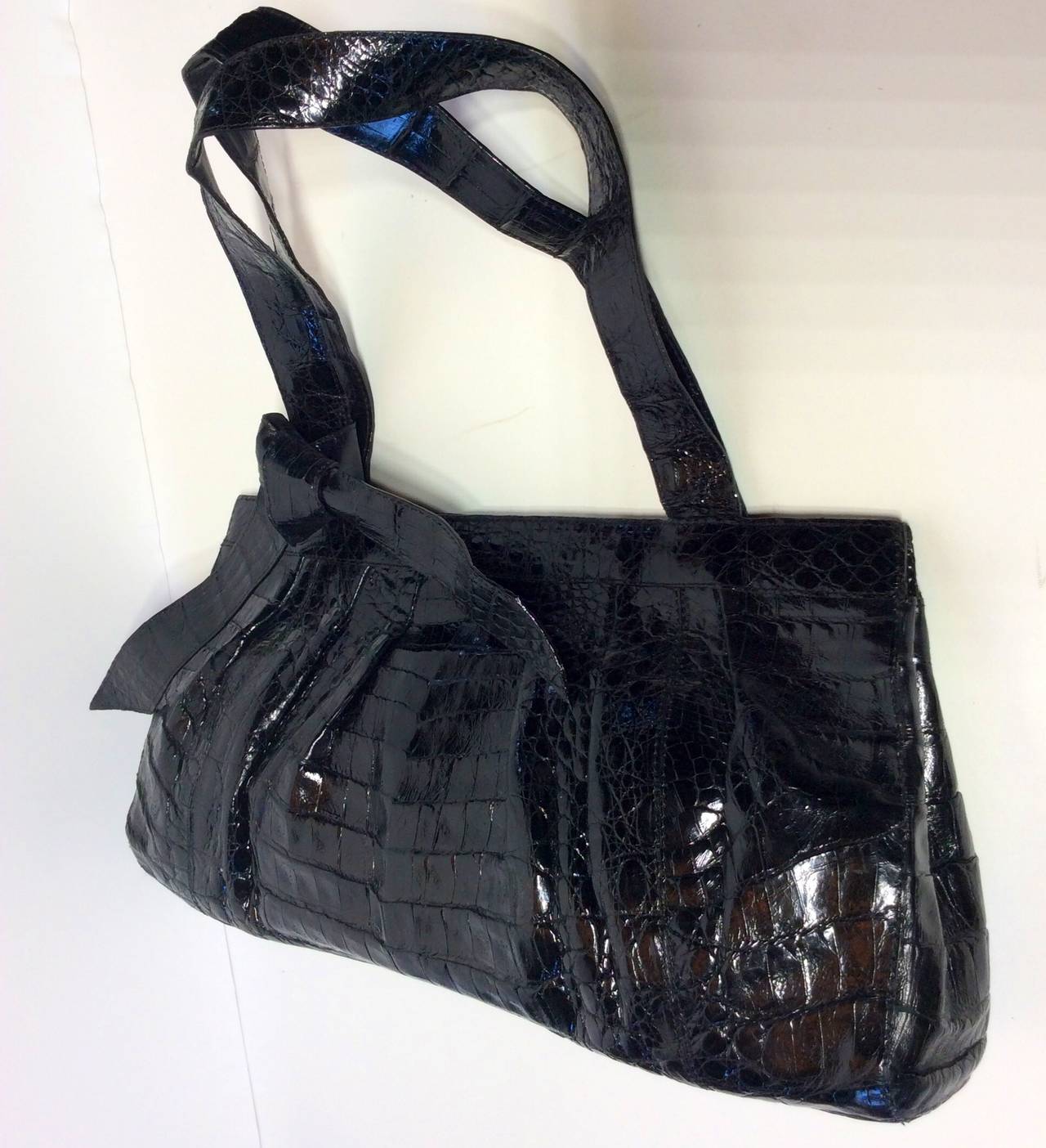 Women's Nancy Gonzalez Black Crocodile Pleated Shoulder Handbag For Sale