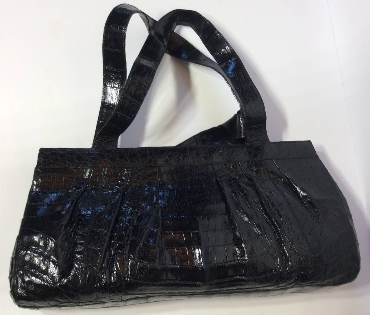 Nancy Gonzalez Black Crocodile Pleated Shoulder Handbag For Sale 1