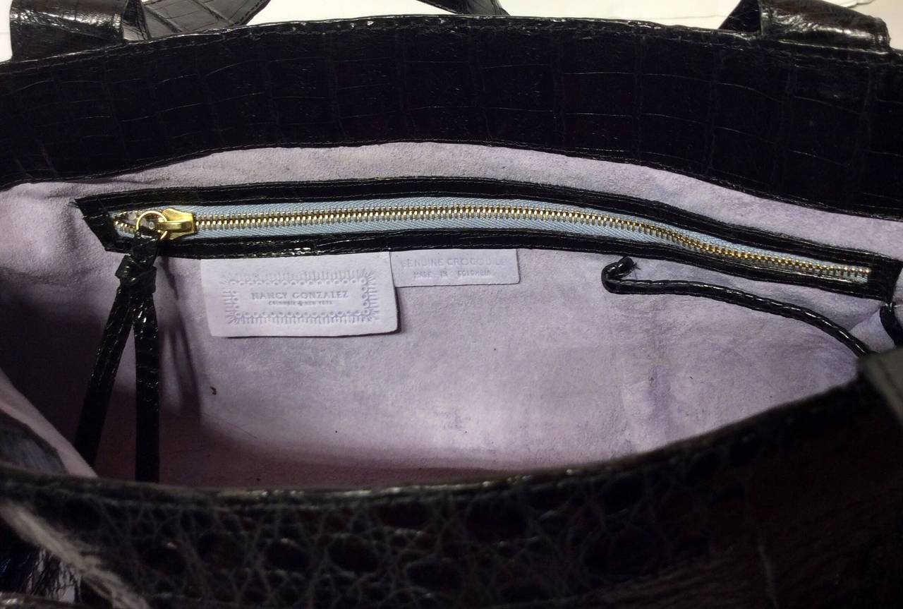 Nancy Gonzalez Black Crocodile Pleated Shoulder Handbag For Sale 2