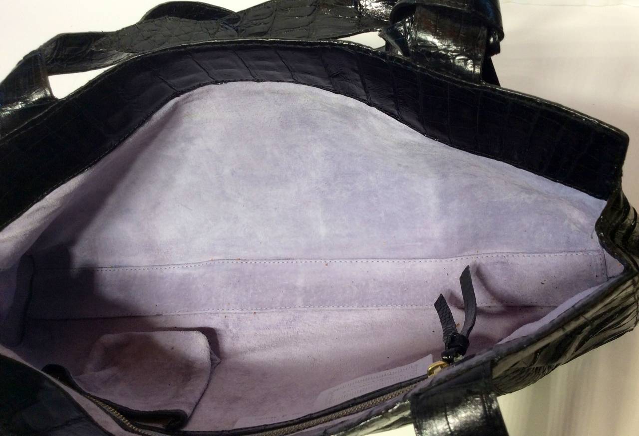 Nancy Gonzalez Black Crocodile Pleated Shoulder Handbag For Sale 3