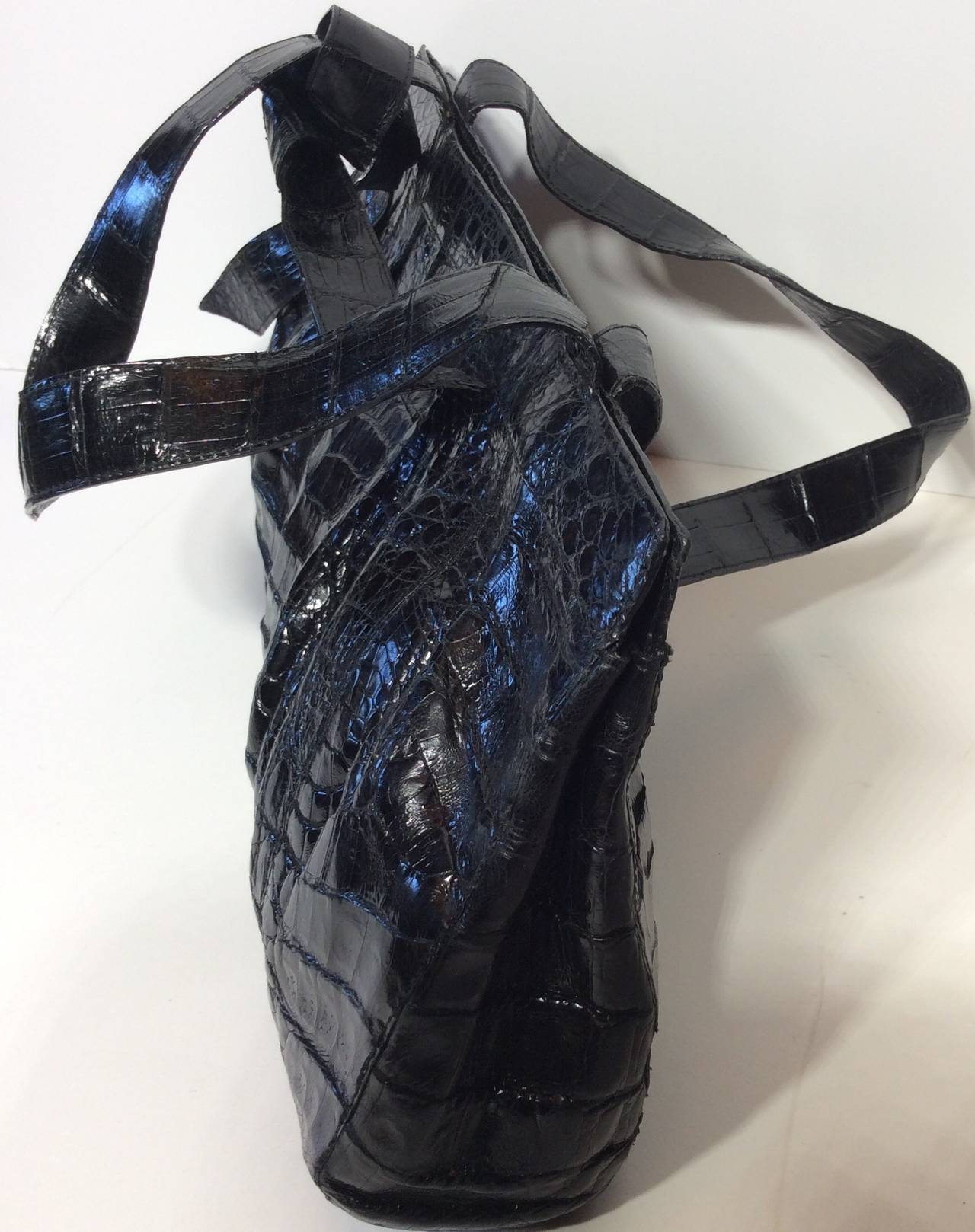 Nancy Gonzalez Black Crocodile Pleated Shoulder Handbag For Sale 4