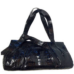 Nancy Gonzalez Black Crocodile Pleated Shoulder Handbag