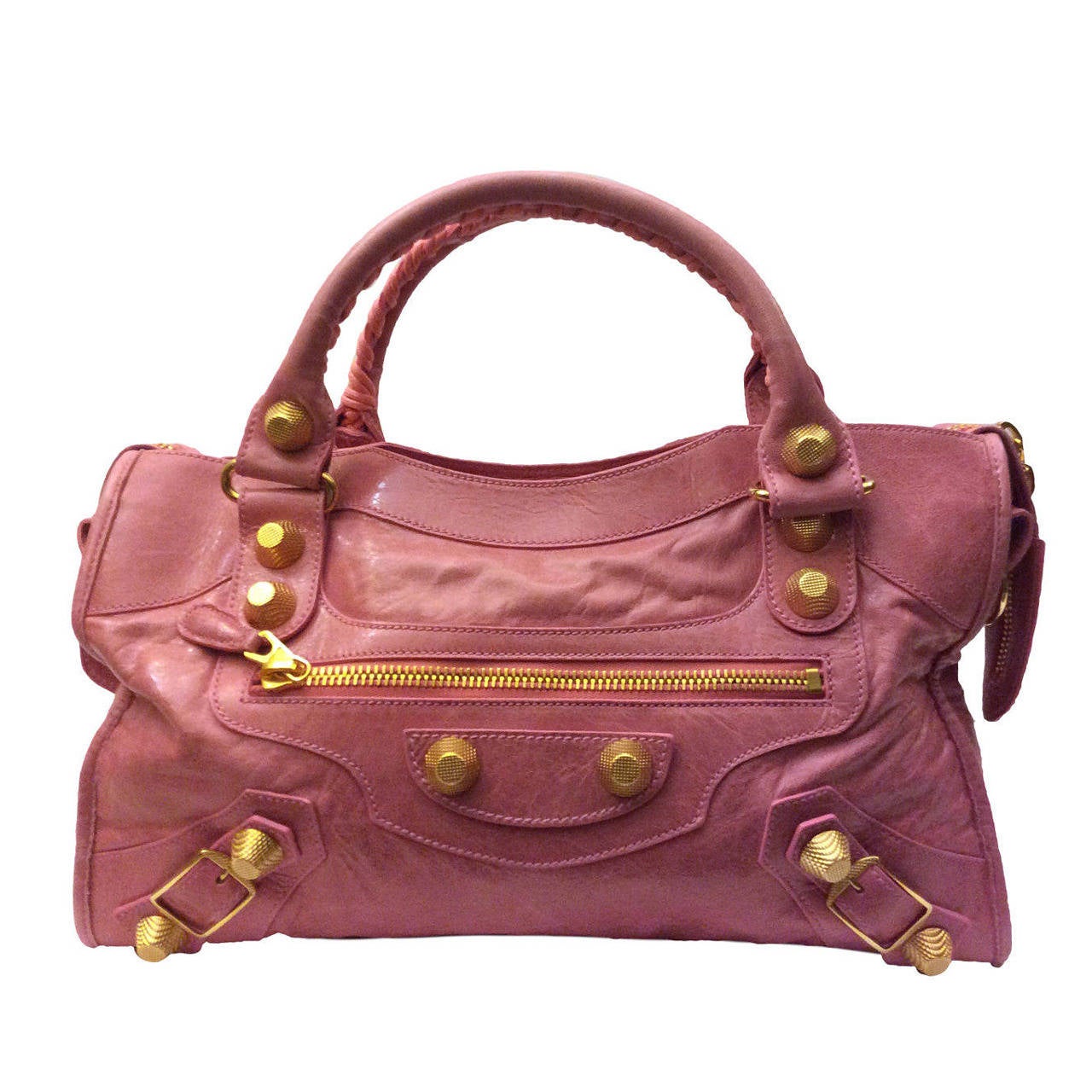 Balenciaga Pink Giant 12 Gold Stud City Handbag For Sale