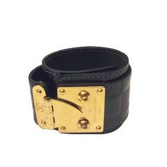 Louis Vuitton Hunter Green Patent Damier Leather Cuff Gold Lock