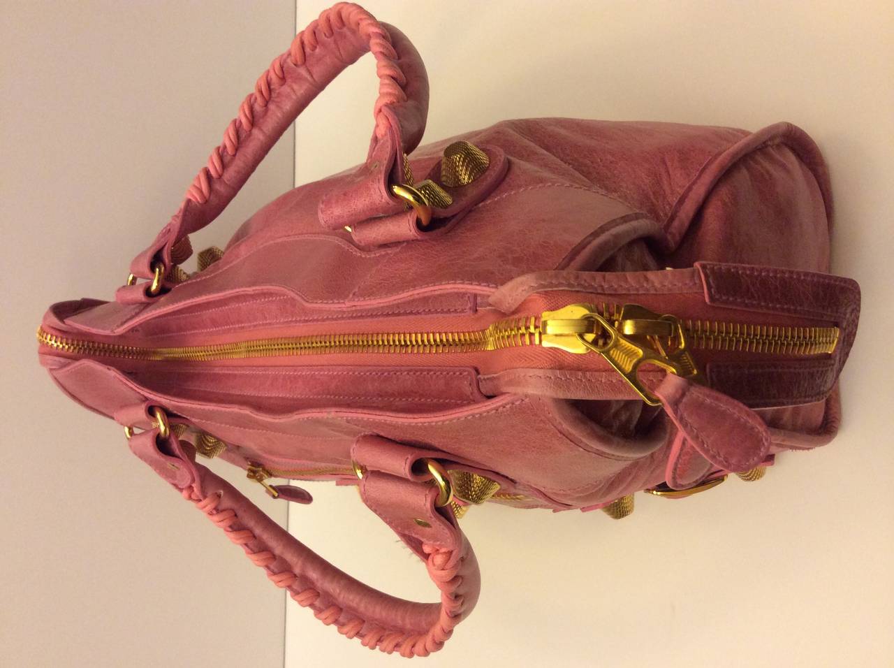 Balenciaga Pink Giant 12 Gold Stud City Handbag For Sale 2