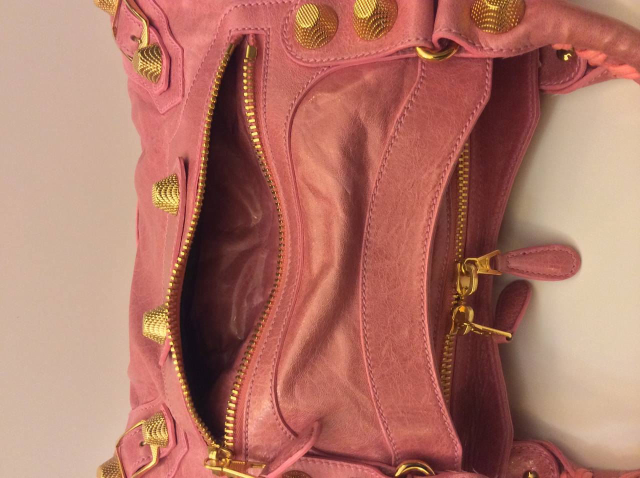 Balenciaga Pink Giant 12 Gold Stud City Handbag For Sale 3