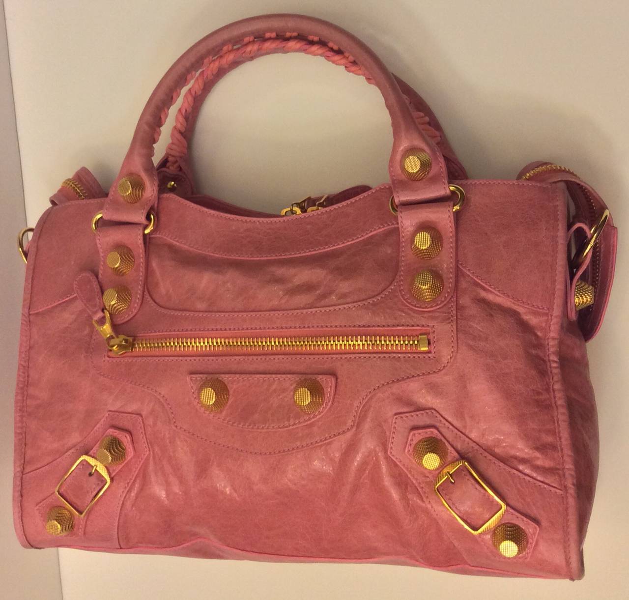 Women's Balenciaga Pink Giant 12 Gold Stud City Handbag For Sale