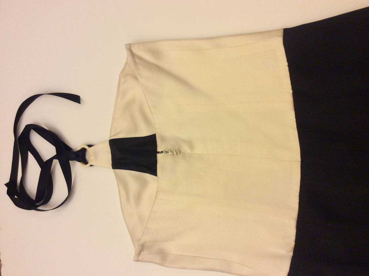 Chanel Silk Halter Black & Ivory Dress 34 For Sale 1