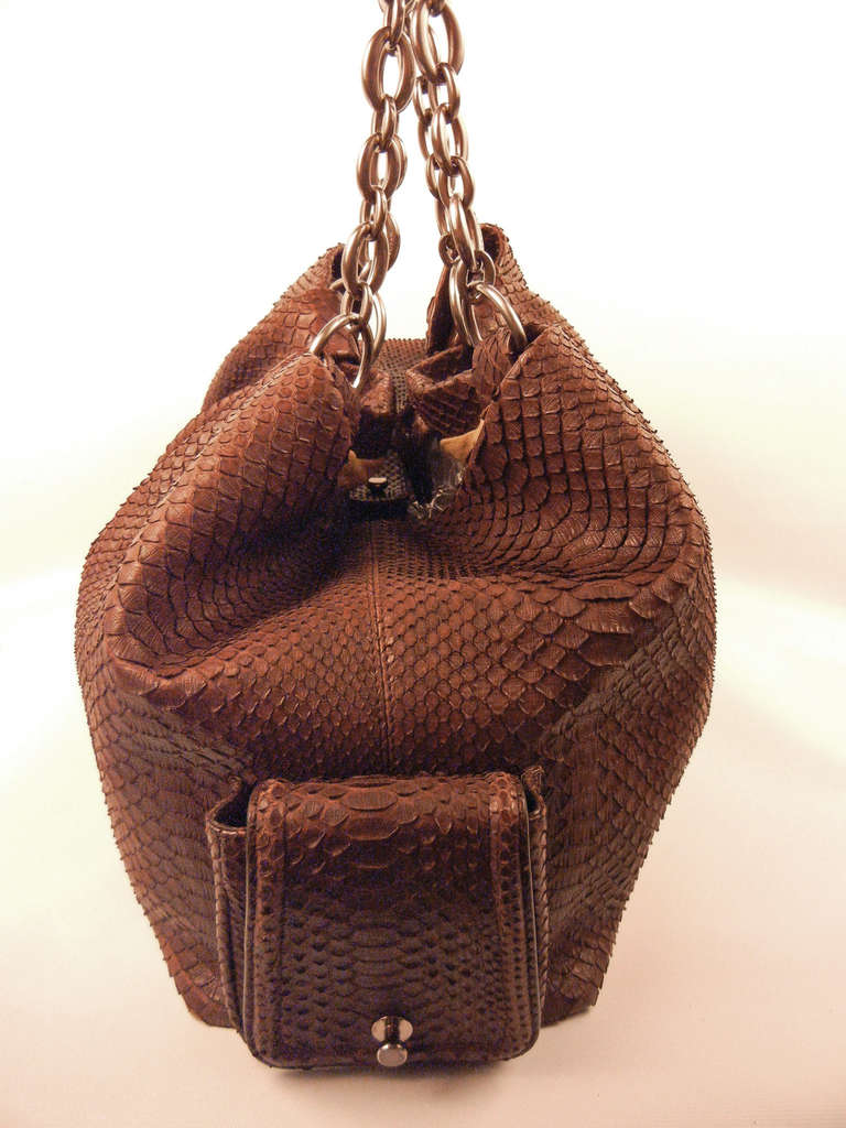 Bvlgari Hobo Purse Chocolate Python Leather In Good Condition In Lake Park, FL