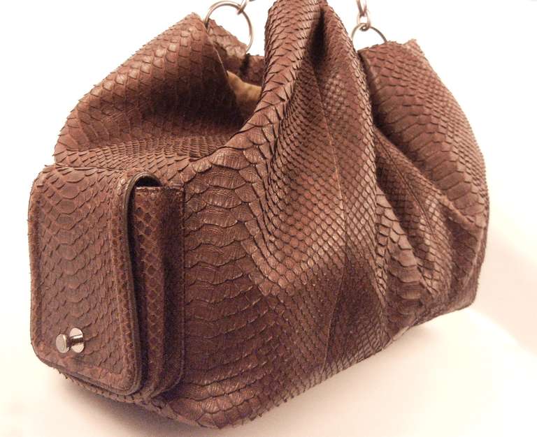 Bvlgari Hobo Purse Chocolate Python Leather 4