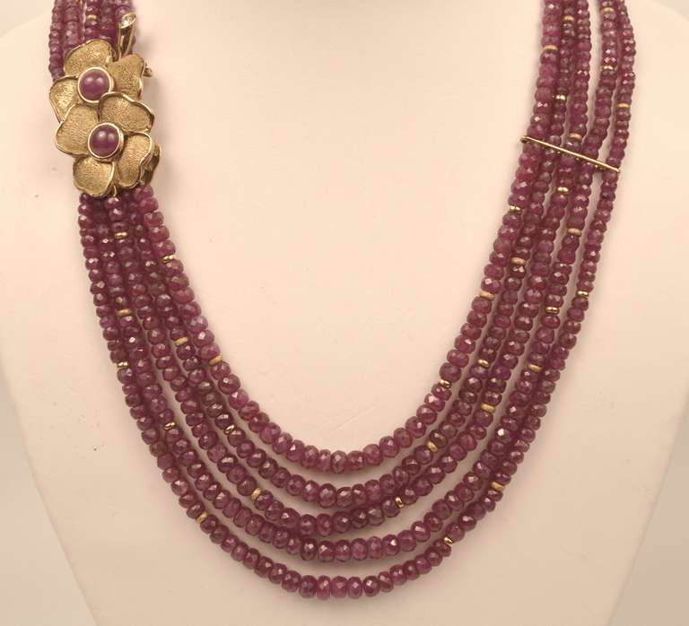 Gioielleria Garanzia Ruby Set Necklace and Earrings Yellow Gold and Diamond In New Condition In Lake Park, FL