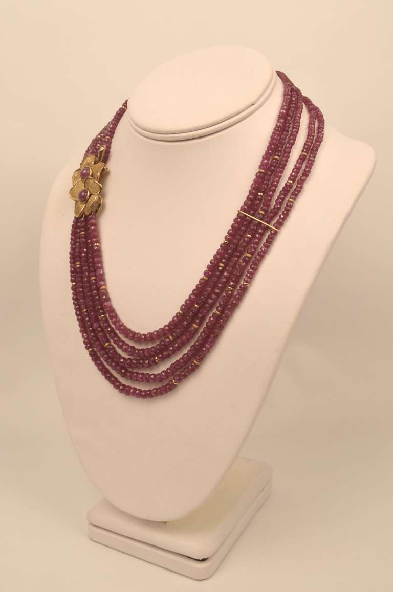 Women's Gioielleria Garanzia Ruby Set Necklace and Earrings Yellow Gold and Diamond