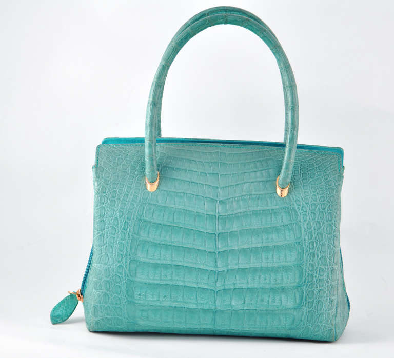 Lana Marks Teal Crocodile Purse In Excellent Condition In Lake Park, FL