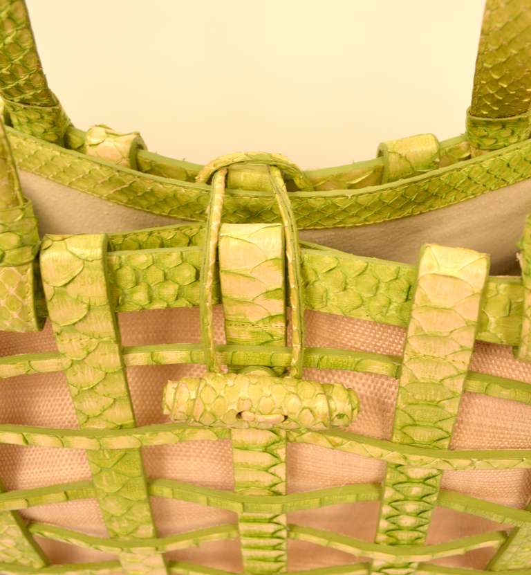 Women's Nancy Gonzales Green Python Open Weave Purse