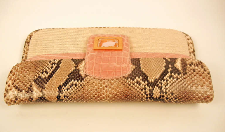 Women's Kara Ross Python and Pink Glazed Crocodile Shoulder Bag/Clutch