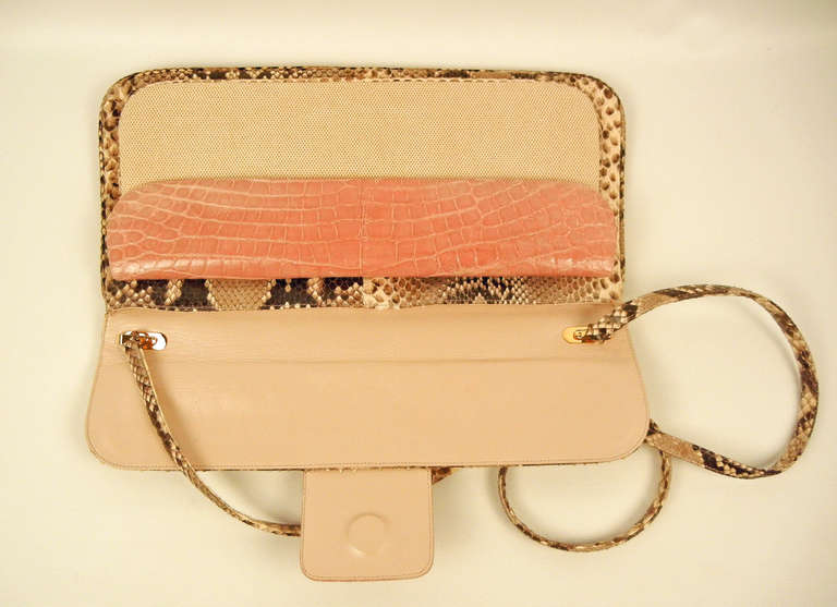 Kara Ross Python and Pink Glazed Crocodile Shoulder Bag/Clutch 2