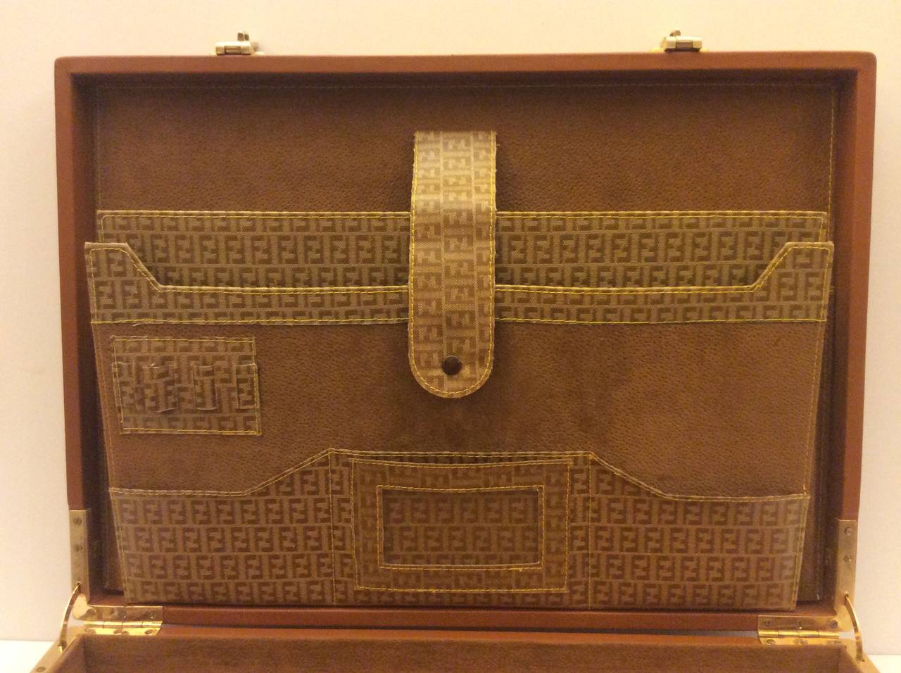 Brown Vintage Fendi Monogram Briefcase For Sale