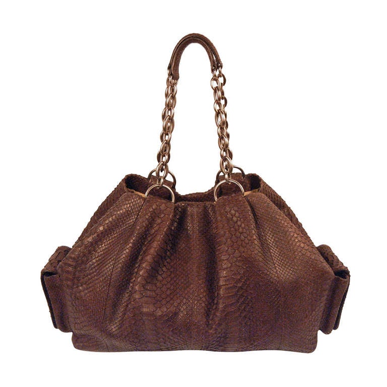 Bvlgari Hobo Purse Chocolate Python Leather