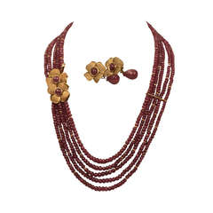 Gioielleria Garanzia Ruby Set Necklace and Earrings Yellow Gold and Diamond