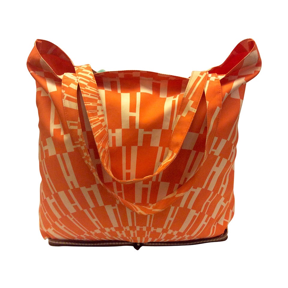 Hermes Orange H En Voyage Shopper Tote Collapsible Zip Handbag at ...  
