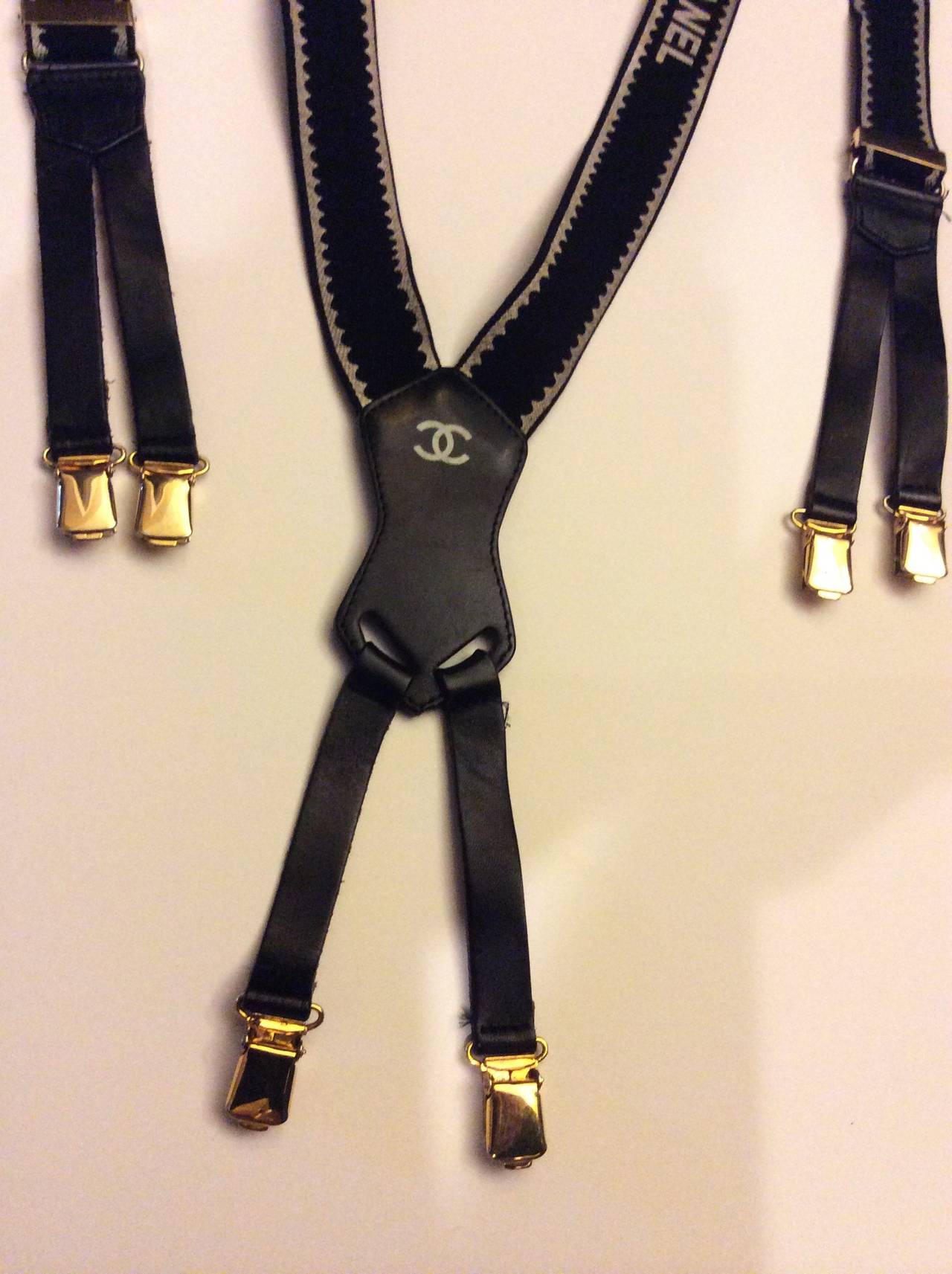 Vintage 1990s Chanel Rare Suspenders In Good Condition For Sale In Lake Park, FL