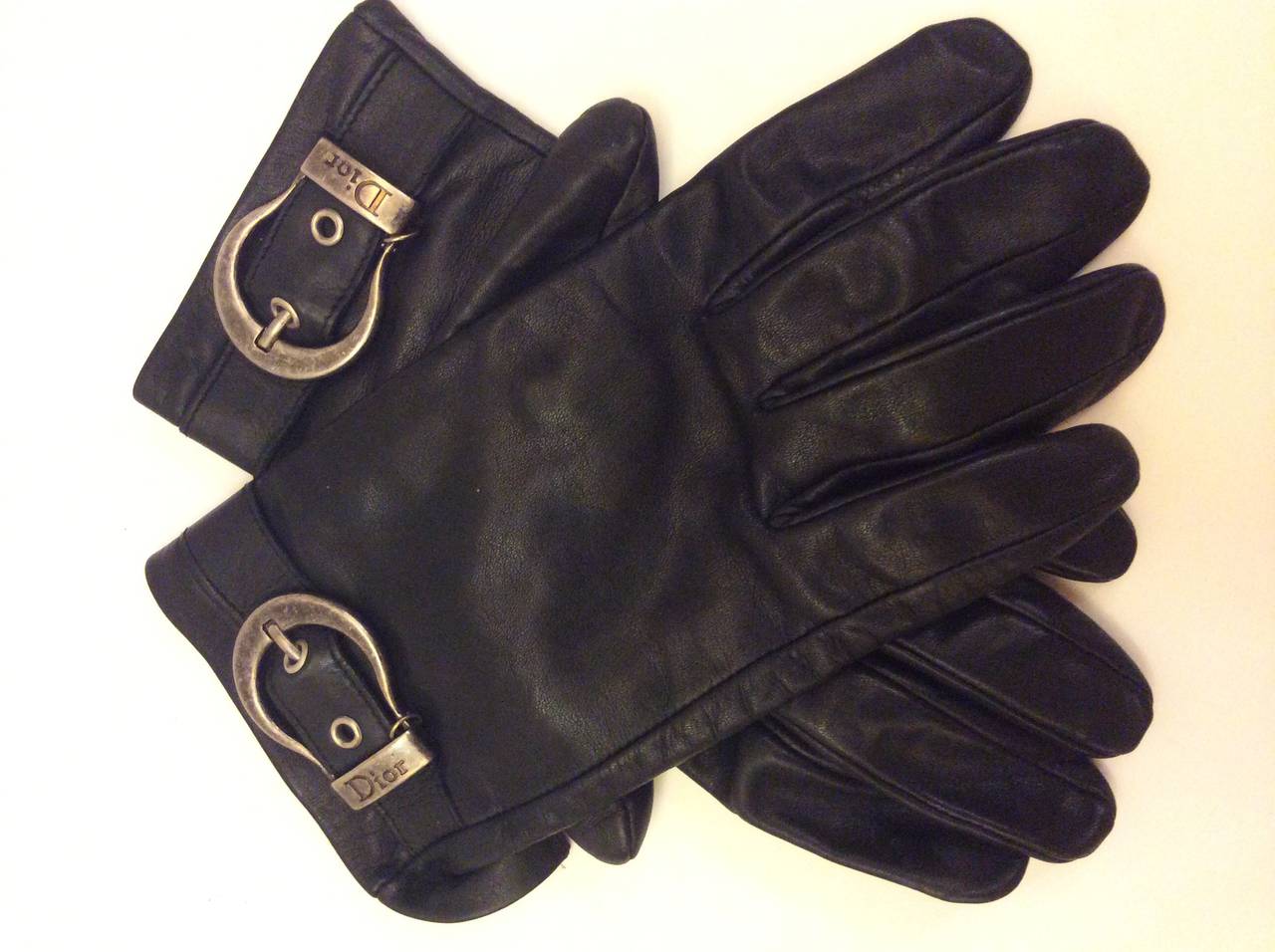 Christian Dior Black Leather Gloves For Sale 1