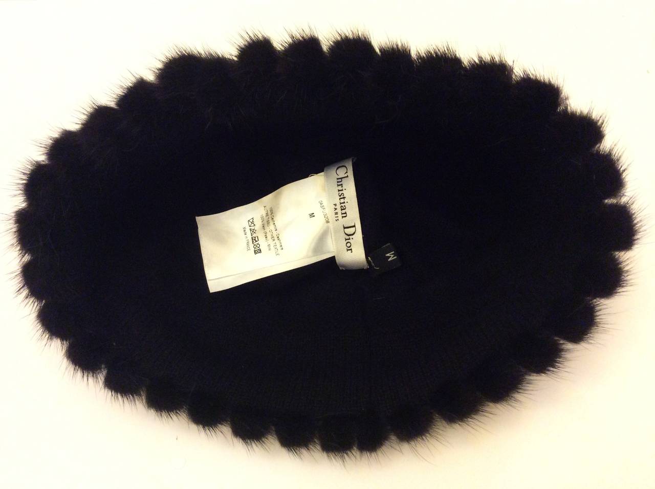 Christian Dior a Black Cashmere Cap Mink Trim In Excellent Condition For Sale In Lake Park, FL