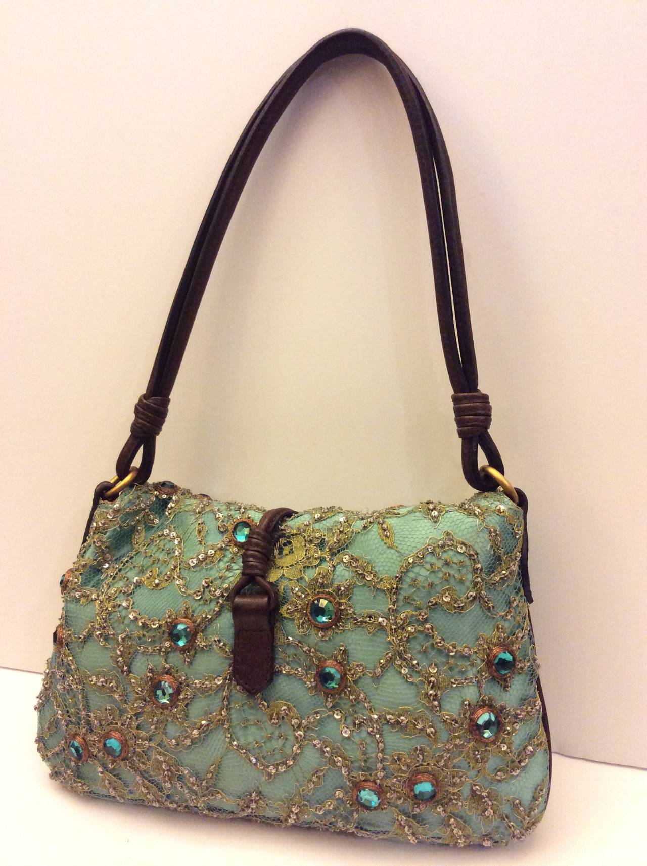 Women's Valentino Garavani Rare Sequins & Crystal Embellished Silk Lace Evening Handbag For Sale