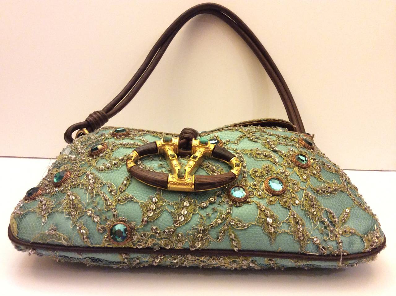 Valentino Garavani Rare Sequins & Crystal Embellished Silk Lace Evening Handbag For Sale 1